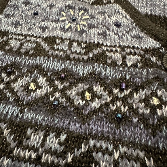 Vintage Sweater Vest Small Blue Fair Isle 90s Y2K Beaded Whimsigoth Cabincore - Picture 4 of 7